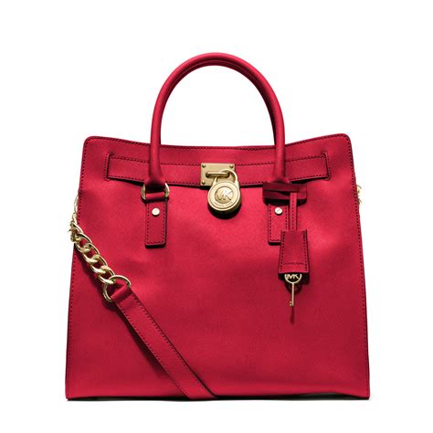 michael kors hamilton saffiano leather tote red|Michael Kors Hamilton leather bag.